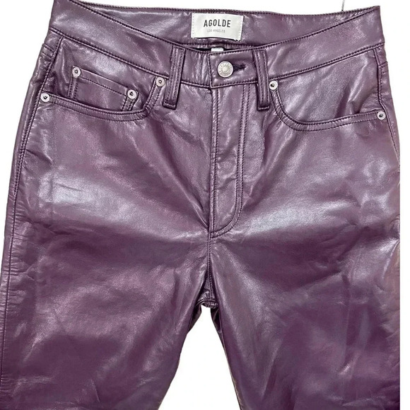 NEW- NWT AGOLDE Recycled Leather Relaxed Boot Pants Night Shade Size 26 - Picture 6 of 8